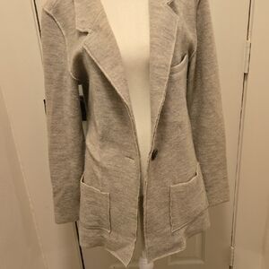 Free People Chic Beige Women's Blazer FP Beach Raw Hem, Pockets Wool